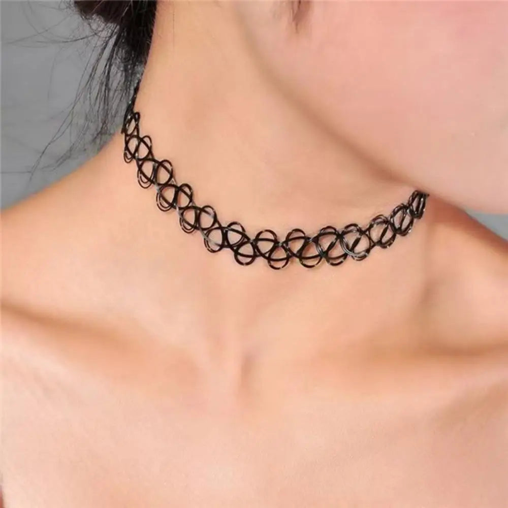 Vintage Elastic Braided Fish Thread Choker Gothic Black Choker 1pc Fashion Necklace for Punk Girl Women Gift 
