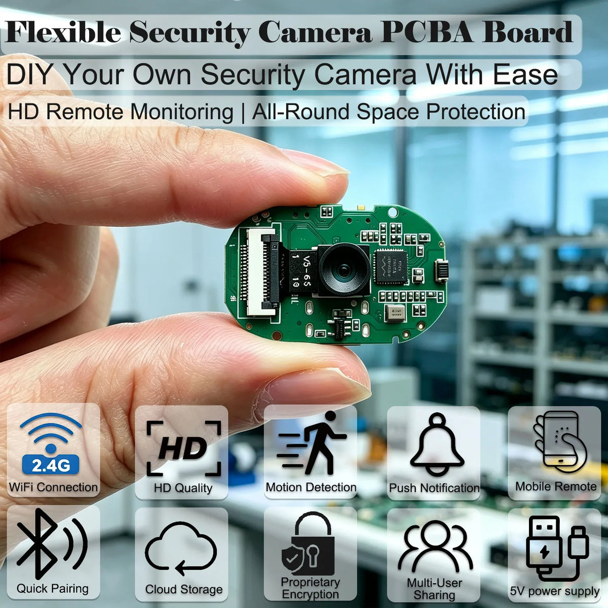 Mini-Flexible WLAN-Sicherheitskamera-Modul 720P