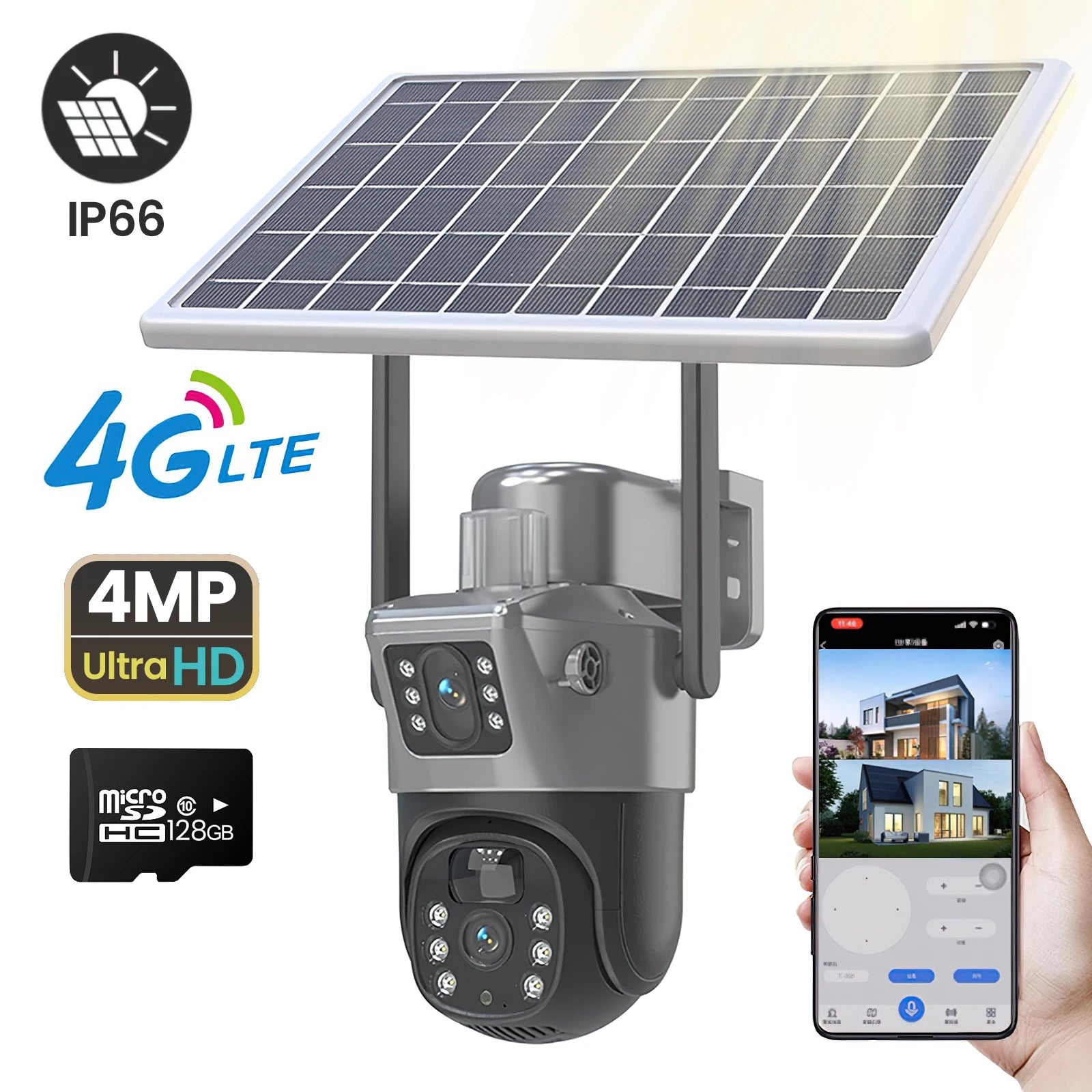 4MP 4G Solar PTZ Security Camera with Dual Displays