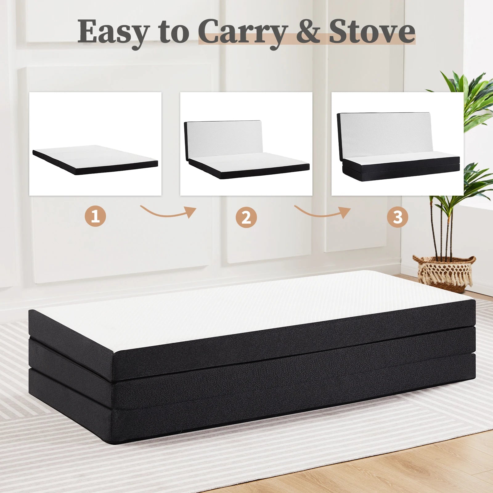 Tri-Fold Memory Foam Mattress with Washable Cover for Travel