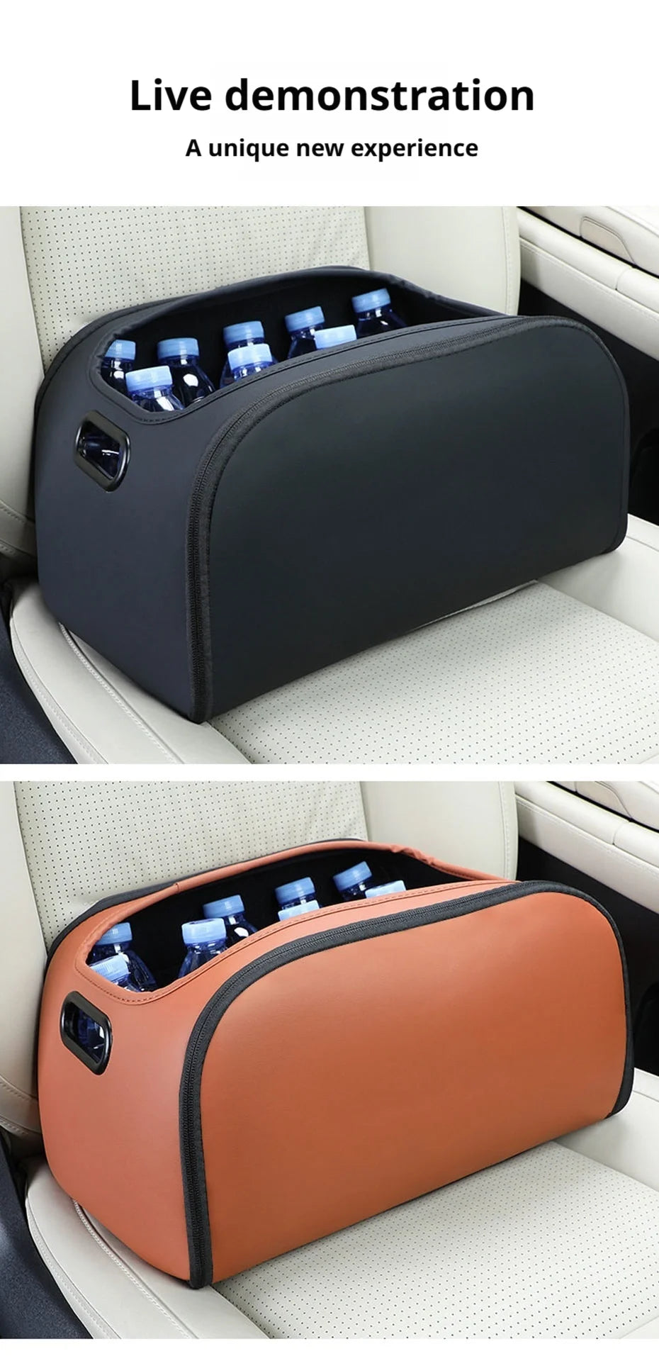 SEAMETAL Large Capacity Car Seat Organizer Universal Portable Storage Bag Zipper Side Opening Design Wear-Resistant Pu Leather