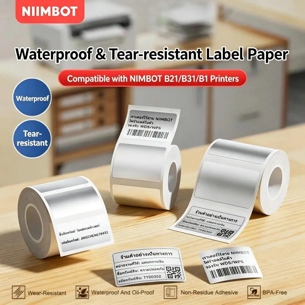 Niimbot B1/B1Pro/B21/B21Pro/B3S Matte Silver Thermal Label Sticker Paper Clothing Tag Commodity Price Food Self-Adhesive Label