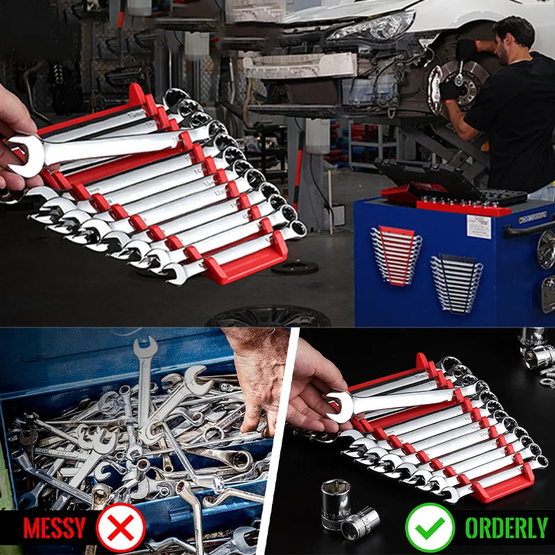 Magnetic Twelve-Slot Wrench Organisers, Two Pieces