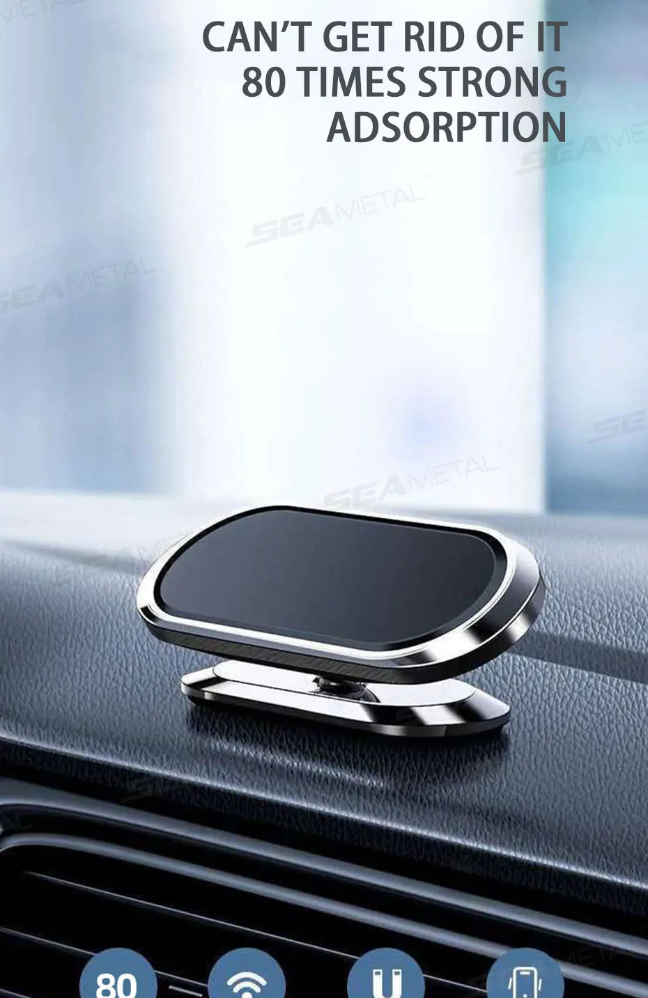 SEAMETAL Magnetic Car Phone Holder 360-Degree Rotation Alloy Dashboard Phone Mount One-Hand Operation Auto Navigation Holder