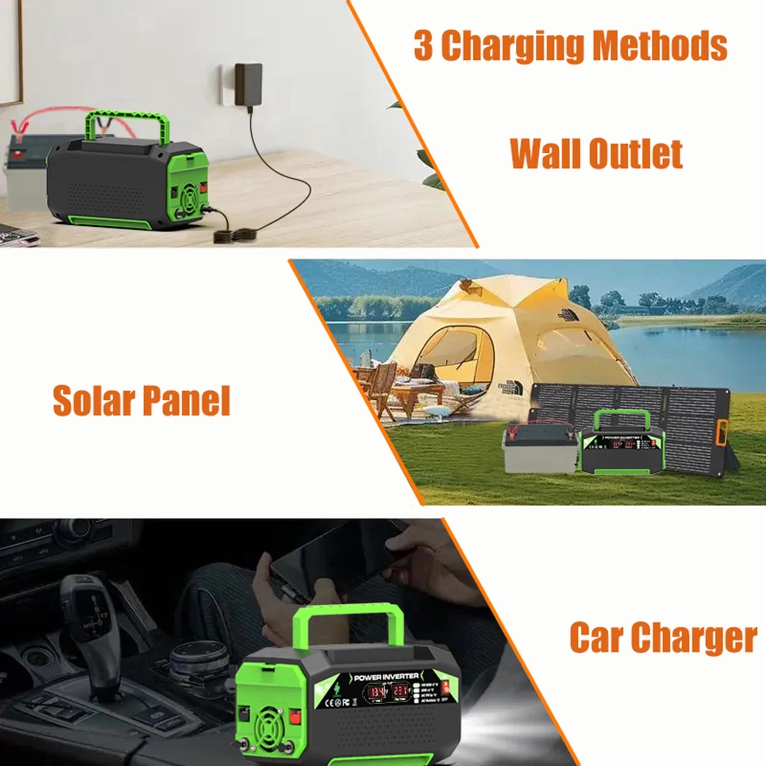300W/500W захранващ инвертор DC 12V към AC 220V с USB и Type-C портове, подходящ за лаптопи и употреба на открито
