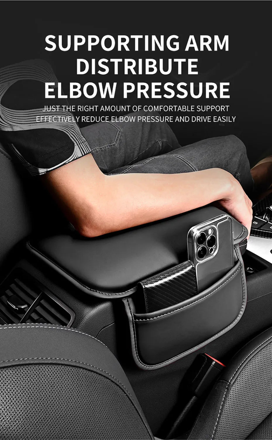 SEAMETAL Car Arm Rest Extension Cushion Anti Scratch PU Leather Armrest Cover Universal Auto Center Console Box Protector Pad