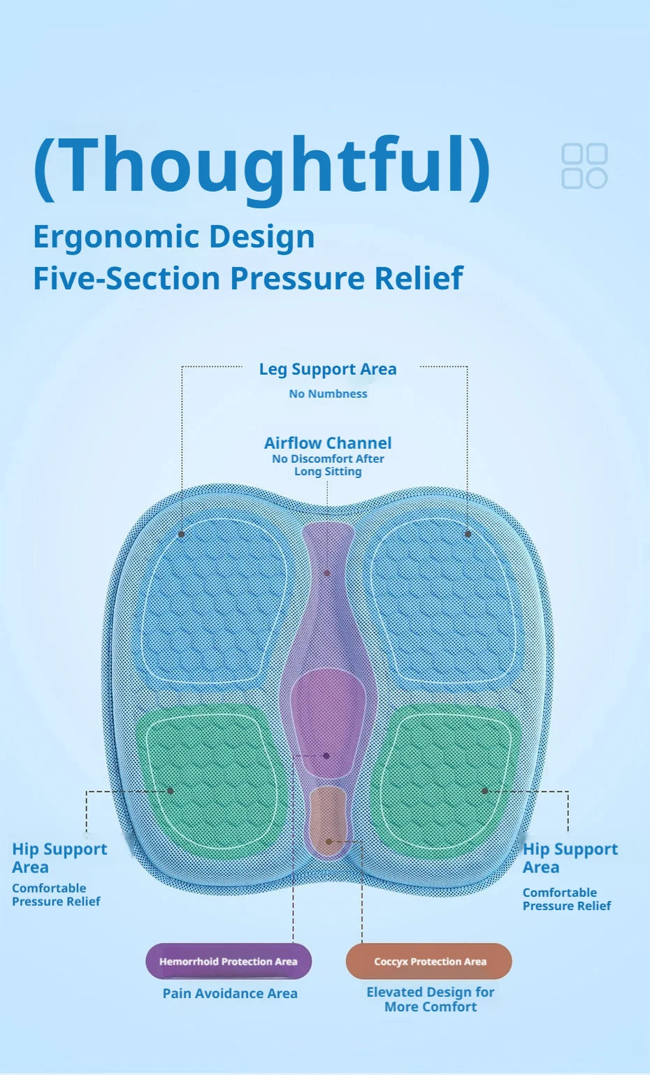 SEAMETAL Gel Car Seat Cushion Summer Breathable Cooling Seat Cushion Ergonomics Absorb Pressure Universal for Car/Office/Home