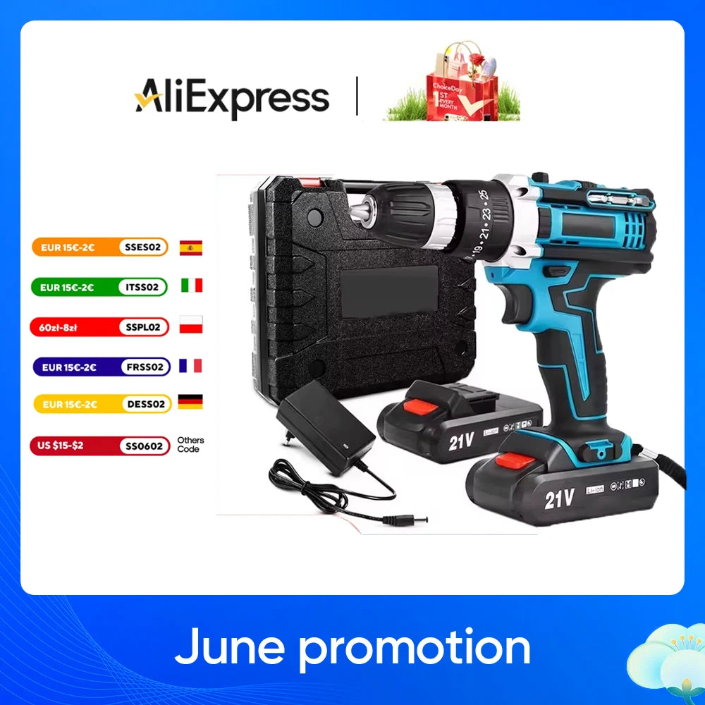 21V Cordless Impact Drill Screwdriver with High-Speed Brushless Power