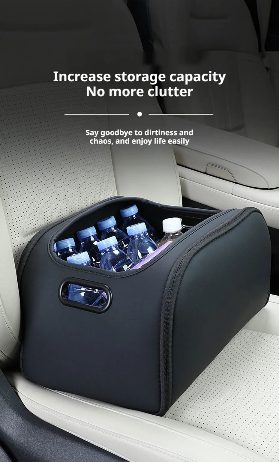 SEAMETAL Large Capacity Car Seat Organizer Universal Portable Storage Bag Zipper Side Opening Design Wear-Resistant Pu Leather
