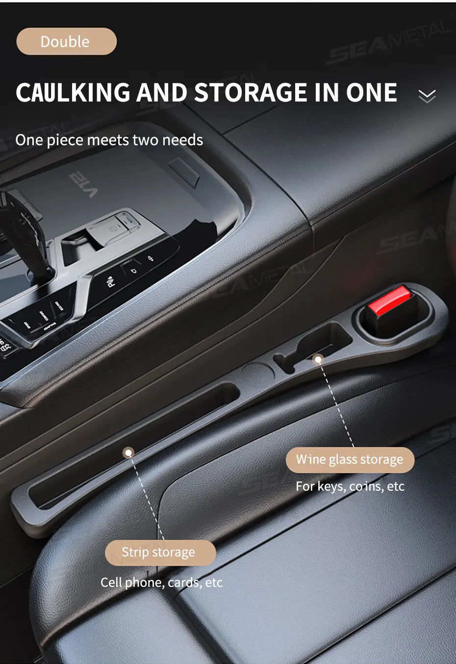 SEAMETAL Upgraded Car Seat Gap Filler 2Pcs Center Console Side Crevice Filler Strip Elastic Seat Gap Filling Strip Drop Blocker