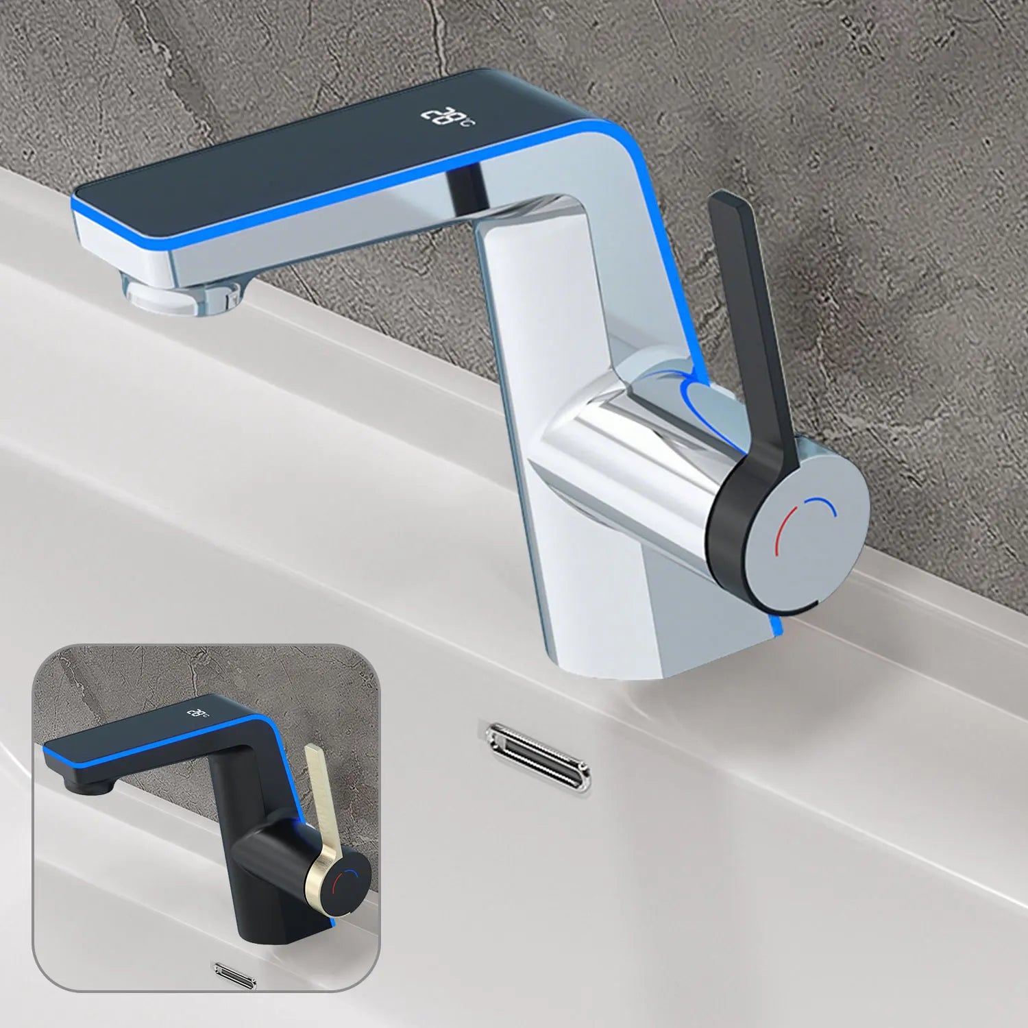 Badrumsblandare med LED-temperaturdisplay och dubbla spraylägen