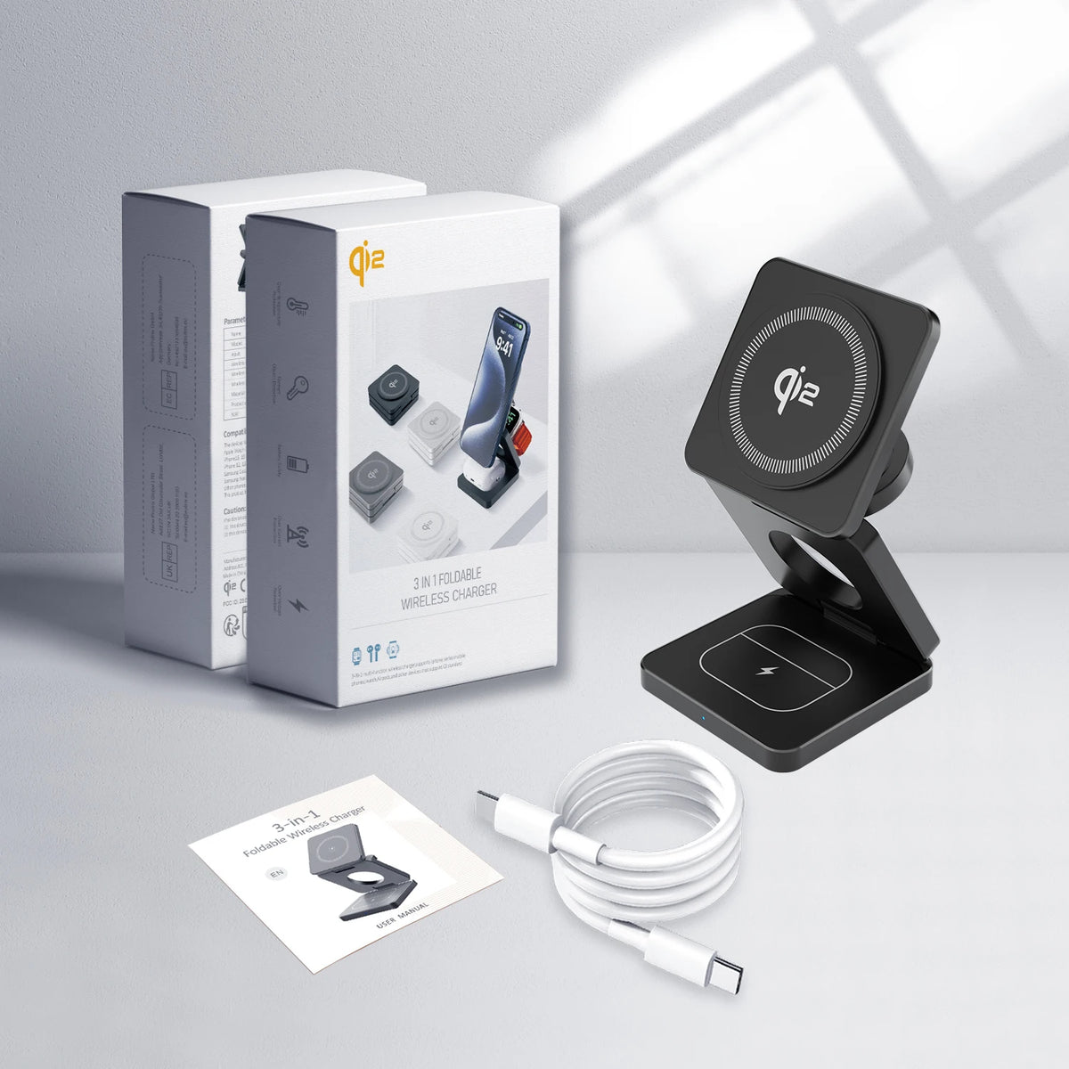 3 in 1 Magnetic Wireless Charging Station for iPhone, Apple Watch and Earphones