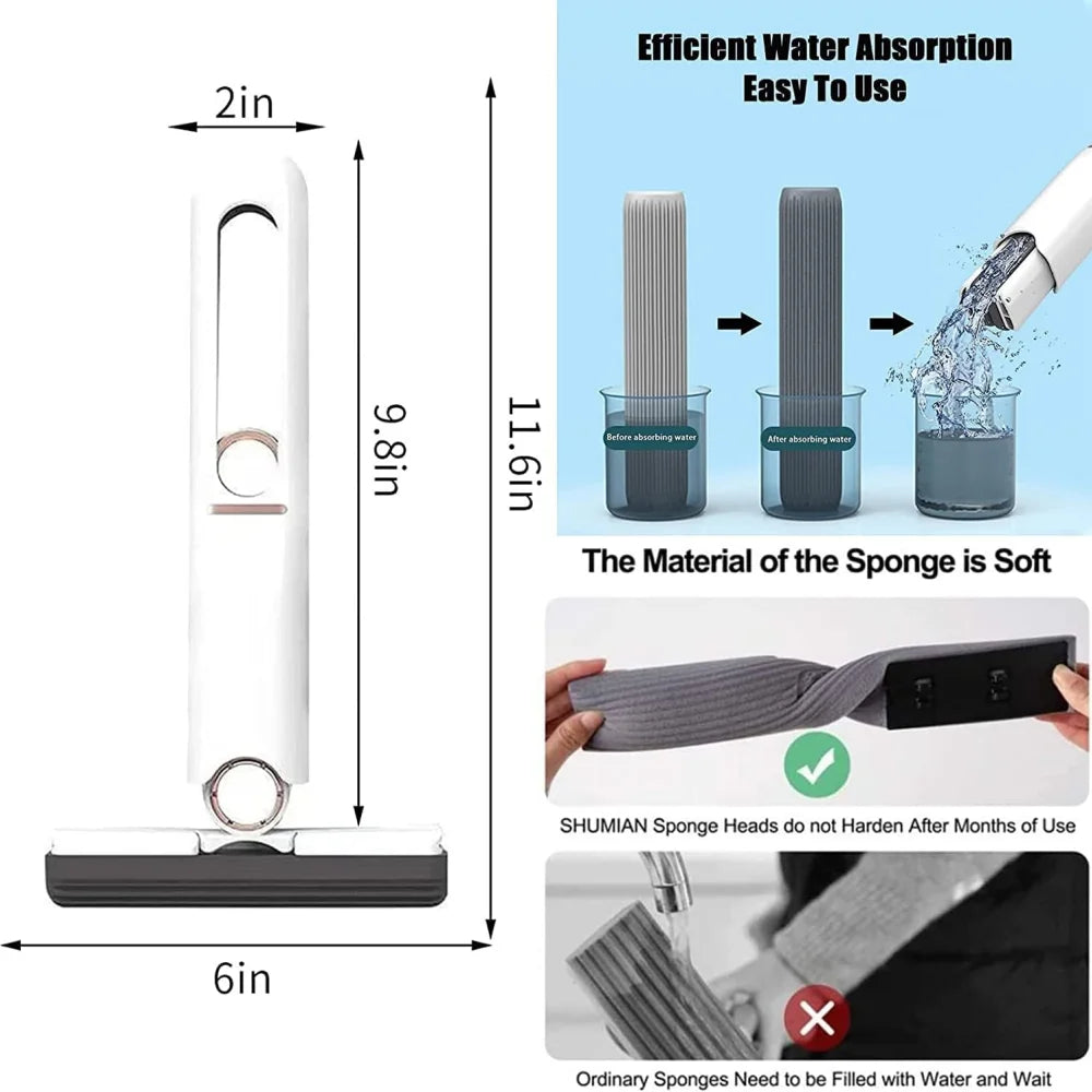 Mini serpillière éponge portable à essorage par pression