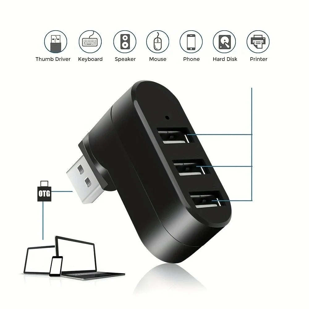 Drehbarer USB-2.0-Hub mit drei Anschlüssen