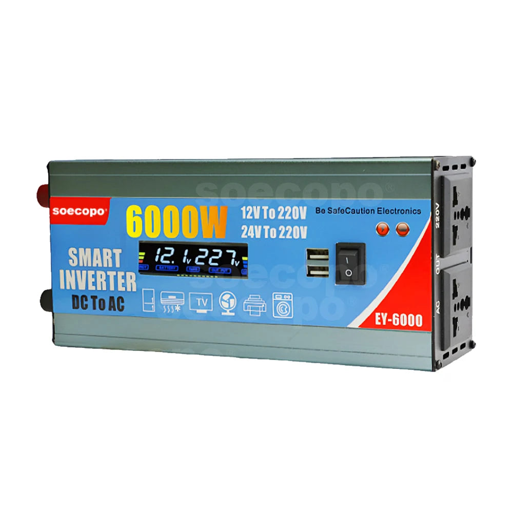 High-Efficiency 6000W Dual Voltage Power Inverter with LCD Display, Multi-Protection & Dual USB Ports
