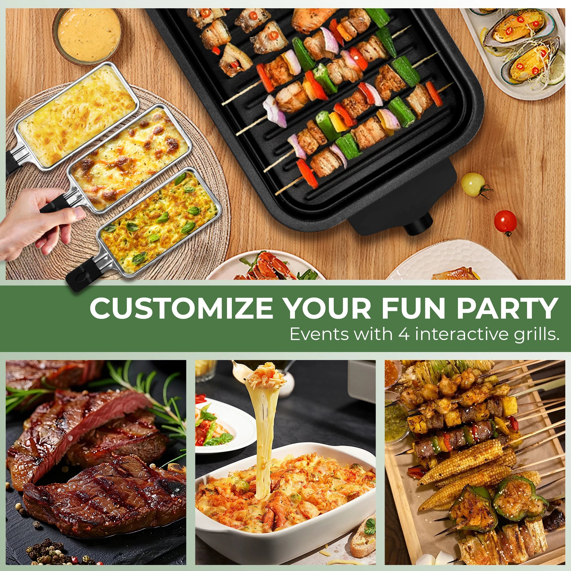 1700W 2-in-1 Smokeless Electric Indoor Grill, Removable Non-Stick Plates Adjustable Temp 120V US Plug for Home Party