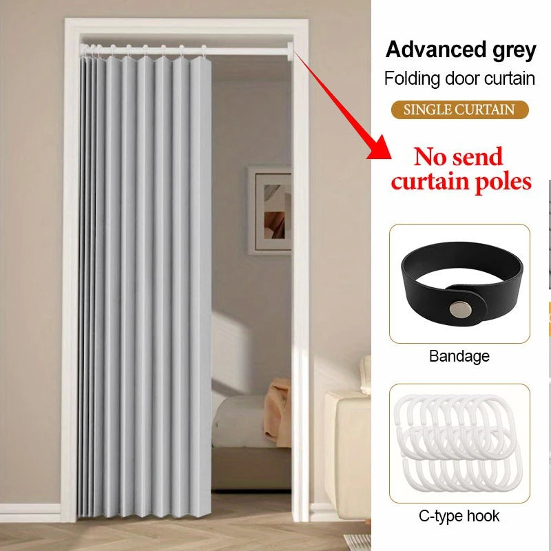 Foldable Door Curtain with Hooks, Privacy and Thermal Insulation
