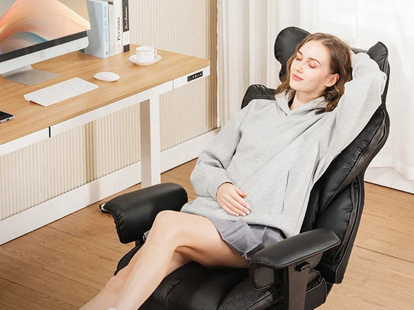 Ergonomic Leather Office Chair with Footrest & Reclining Back