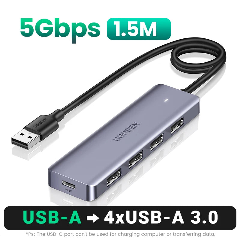 UGREEN USB-HUB med 4 porter, USB-A-splitter, ultratynn USB-utvideradapter til mus, tastatur, MacBook, bærbar PC og tilbehør til XBOX og PS5