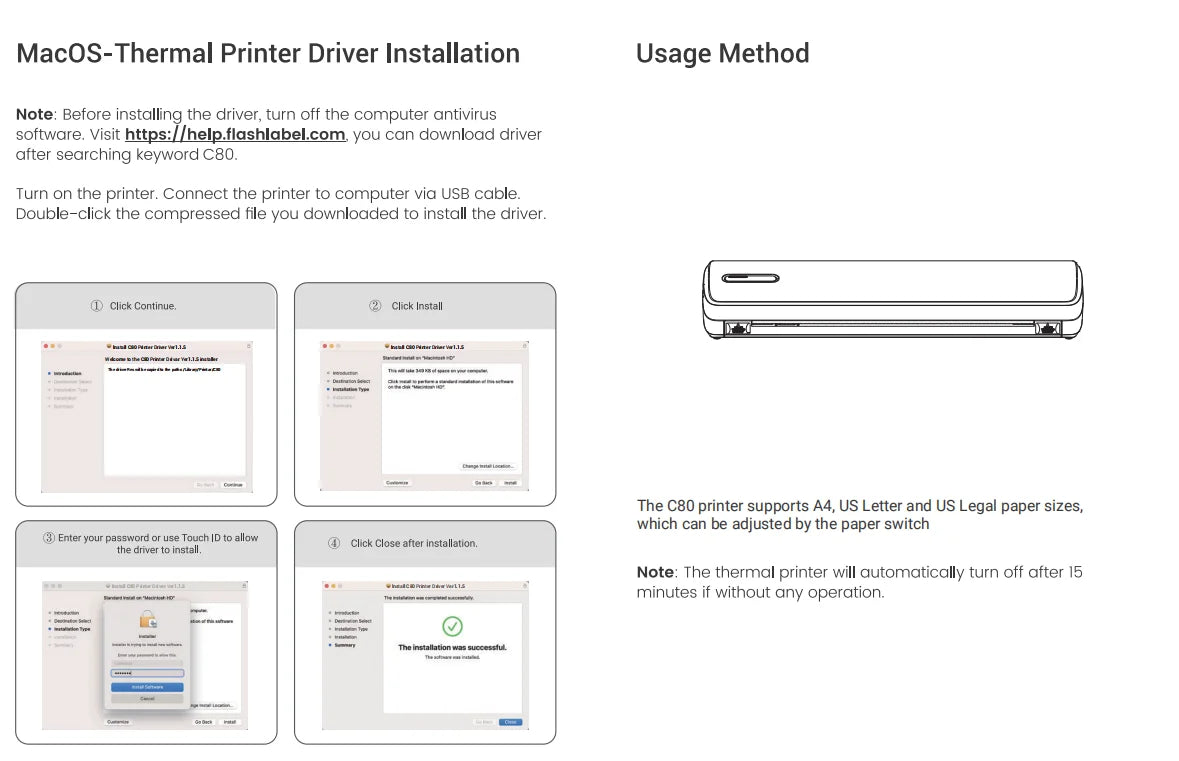 C80 Portable A4 Thermal Printer - Paper Bundles