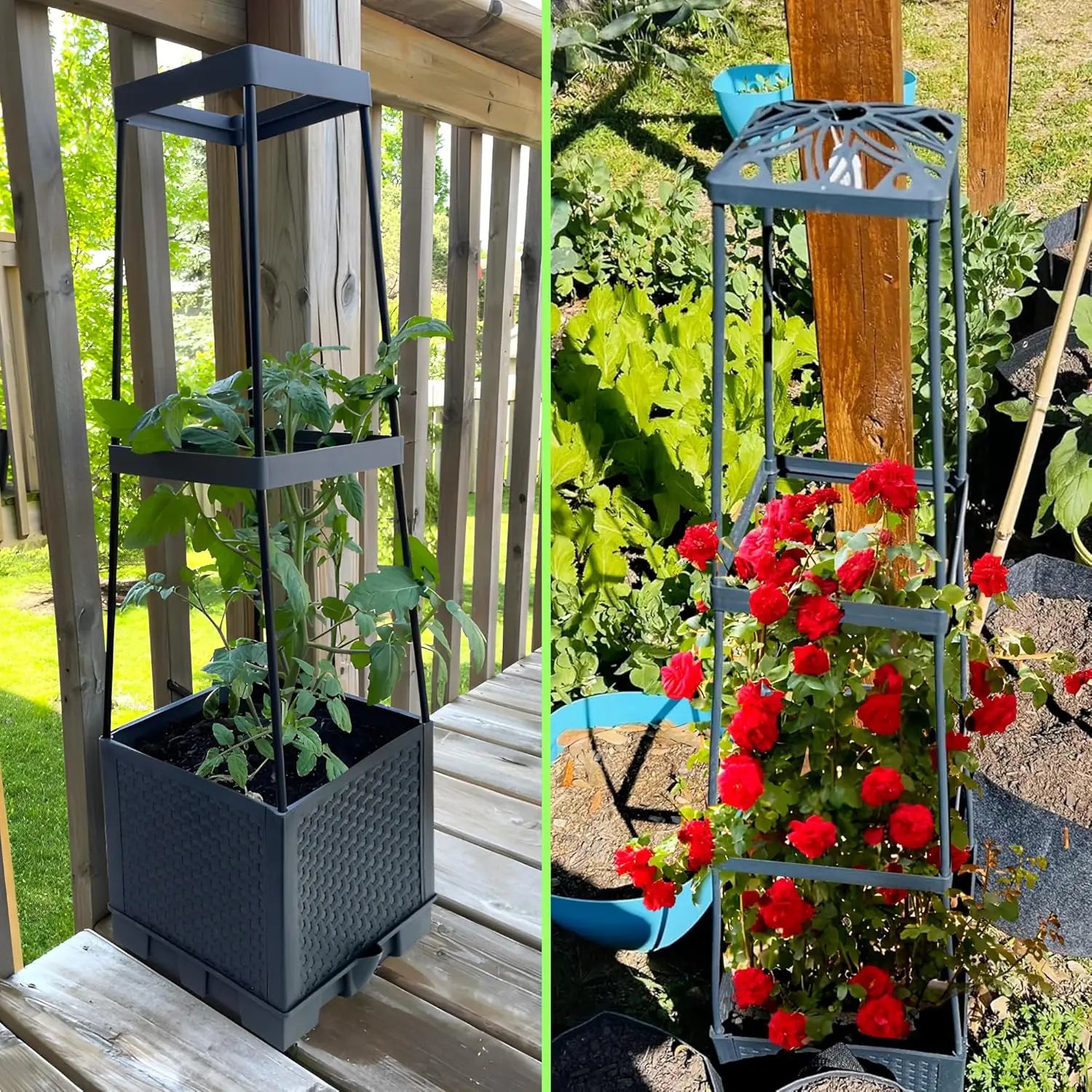 Bac à tomates auto-arrosant avec treillis réglable (lot de 2)