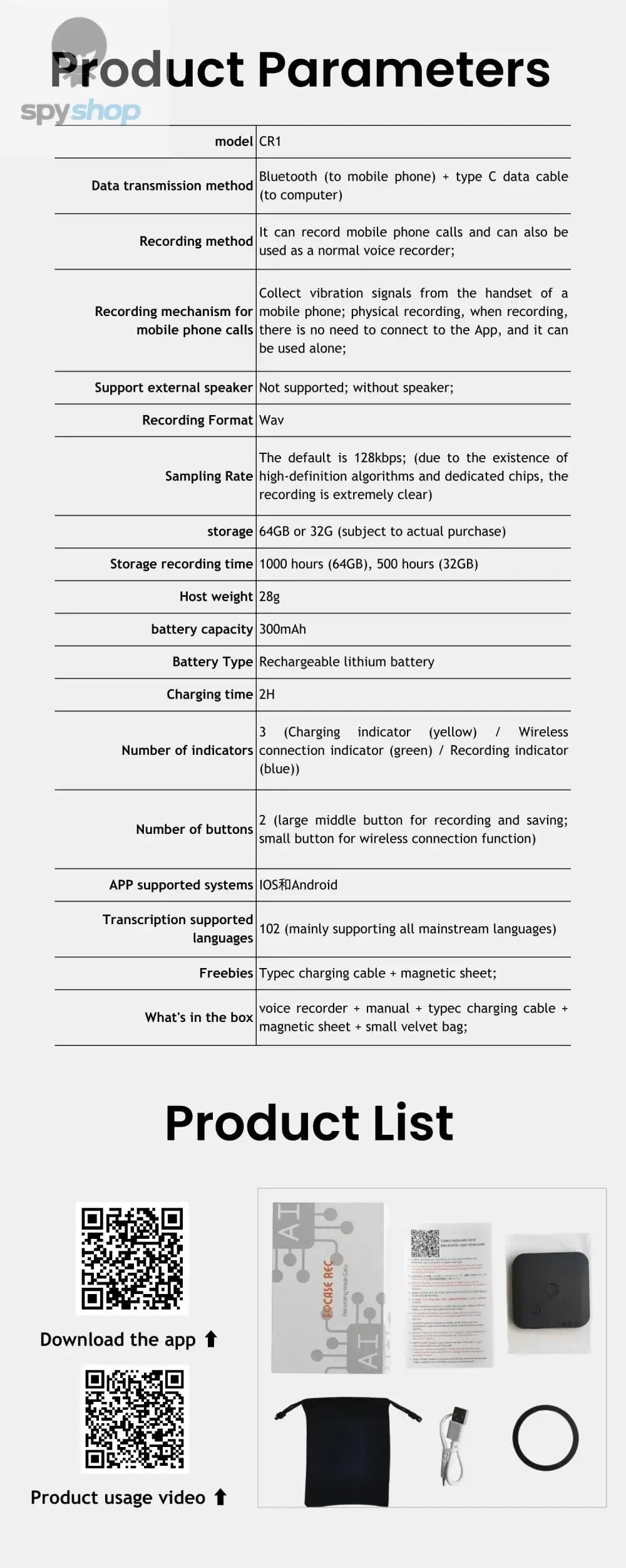 AI-Powered Ai Voice Recorder and Call Recorder with Speech-to-Text & Summarization, Supports 100 Languages, 64GB Storage Spy-shop.com
