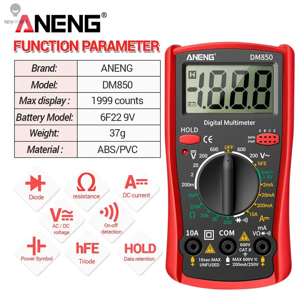 ANENG DM850 Digital Multimeter Automatic Professional 1999 Counts Auto AC/DC Votage Tester Ohm Current Ammeter Detector Tool 