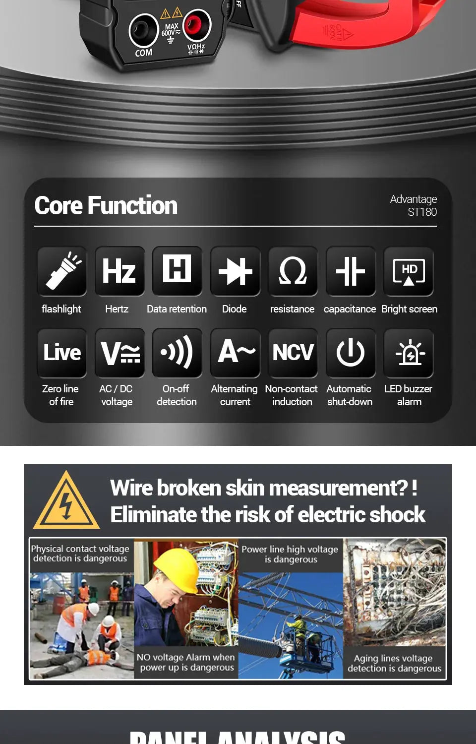 ANENG ST180 AC Current Clamp Meter  Digital 4000 Counts Multimeter Ammeter Voltage Tester Car Amp Hz Capacitance NCV Ohm Tool 