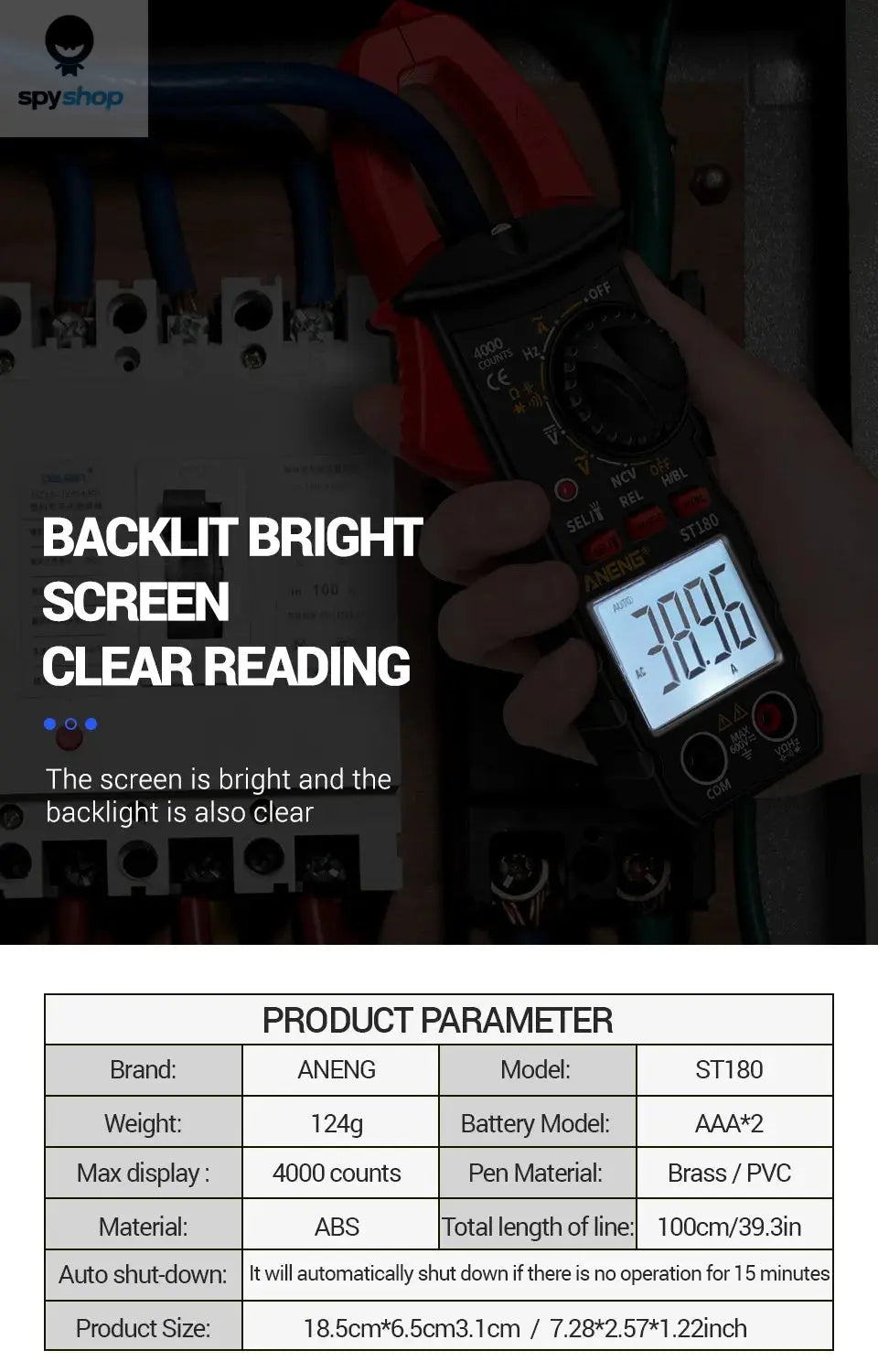 ANENG ST180 AC Current Clamp Meter  Digital 4000 Counts Multimeter Ammeter Voltage Tester Car Amp Hz Capacitance NCV Ohm Tool 