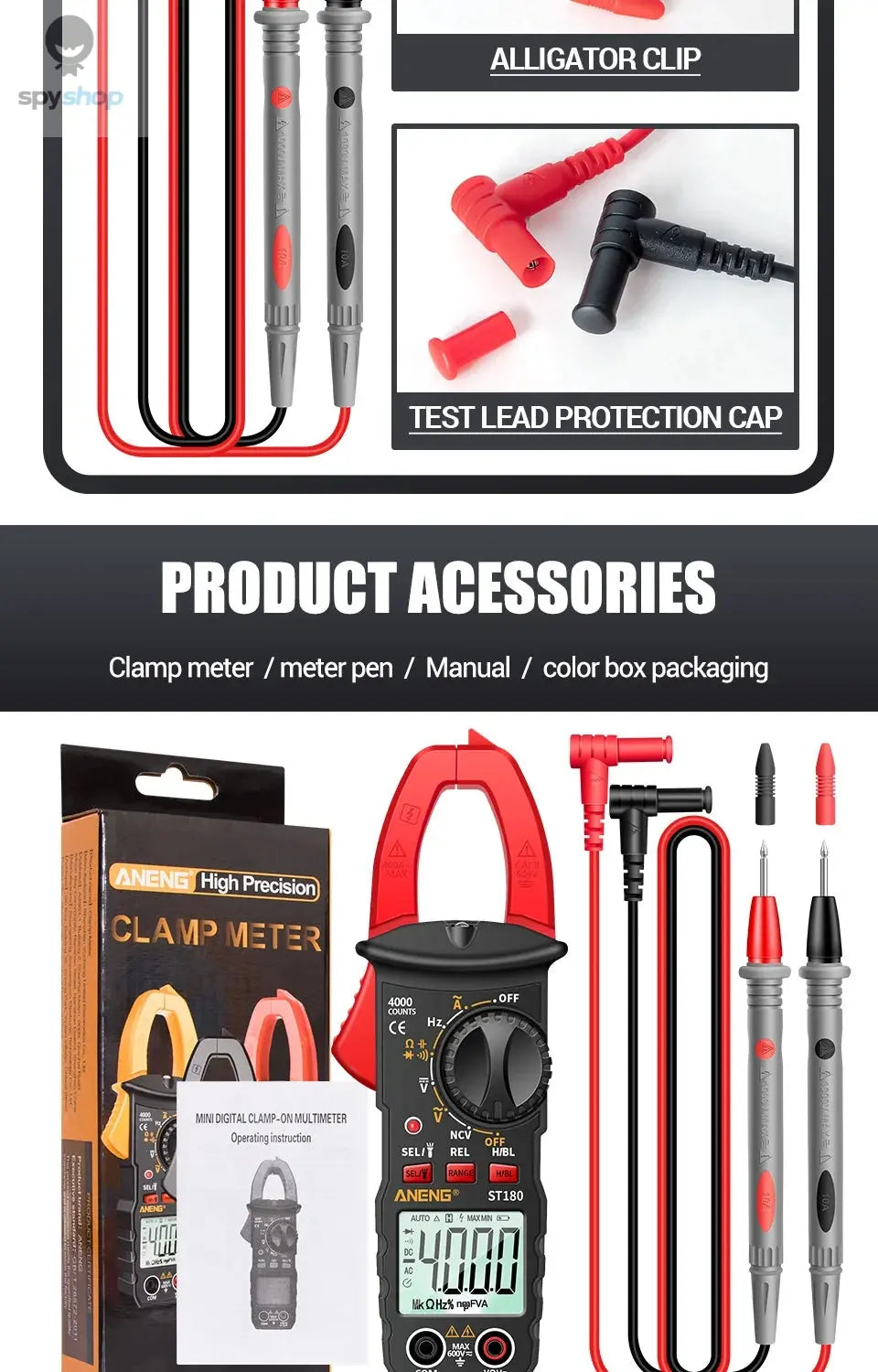 ANENG ST180 AC Current Clamp Meter  Digital 4000 Counts Multimeter Ammeter Voltage Tester Car Amp Hz Capacitance NCV Ohm Tool 