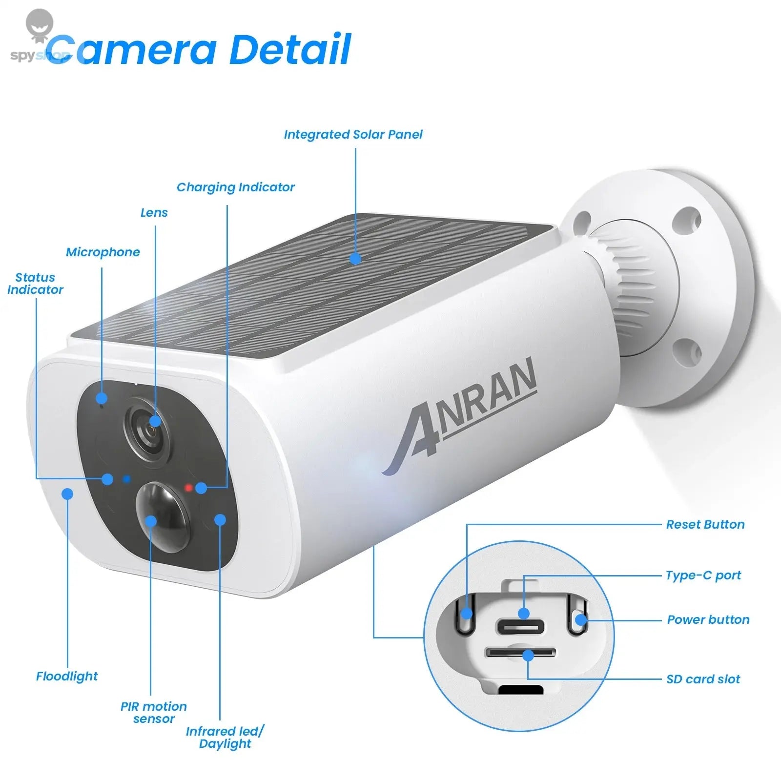 ANRAN 5MP Solar Camera 2K Wireless Solar Security Camera WIFI Battery Camera With Solar Panel Floodlight Full Color Night Vision Spy-shop.com