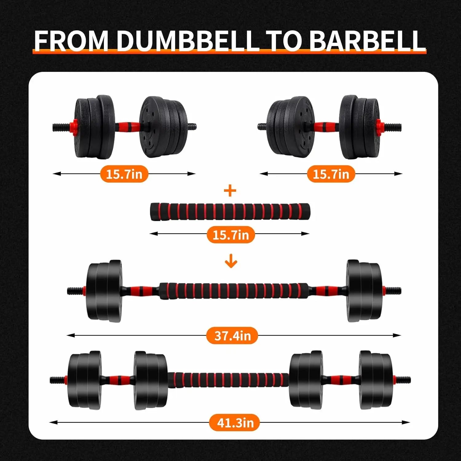 Adjustable Dumbbell to Barbell Set 5–44lbs Home Strength Kit