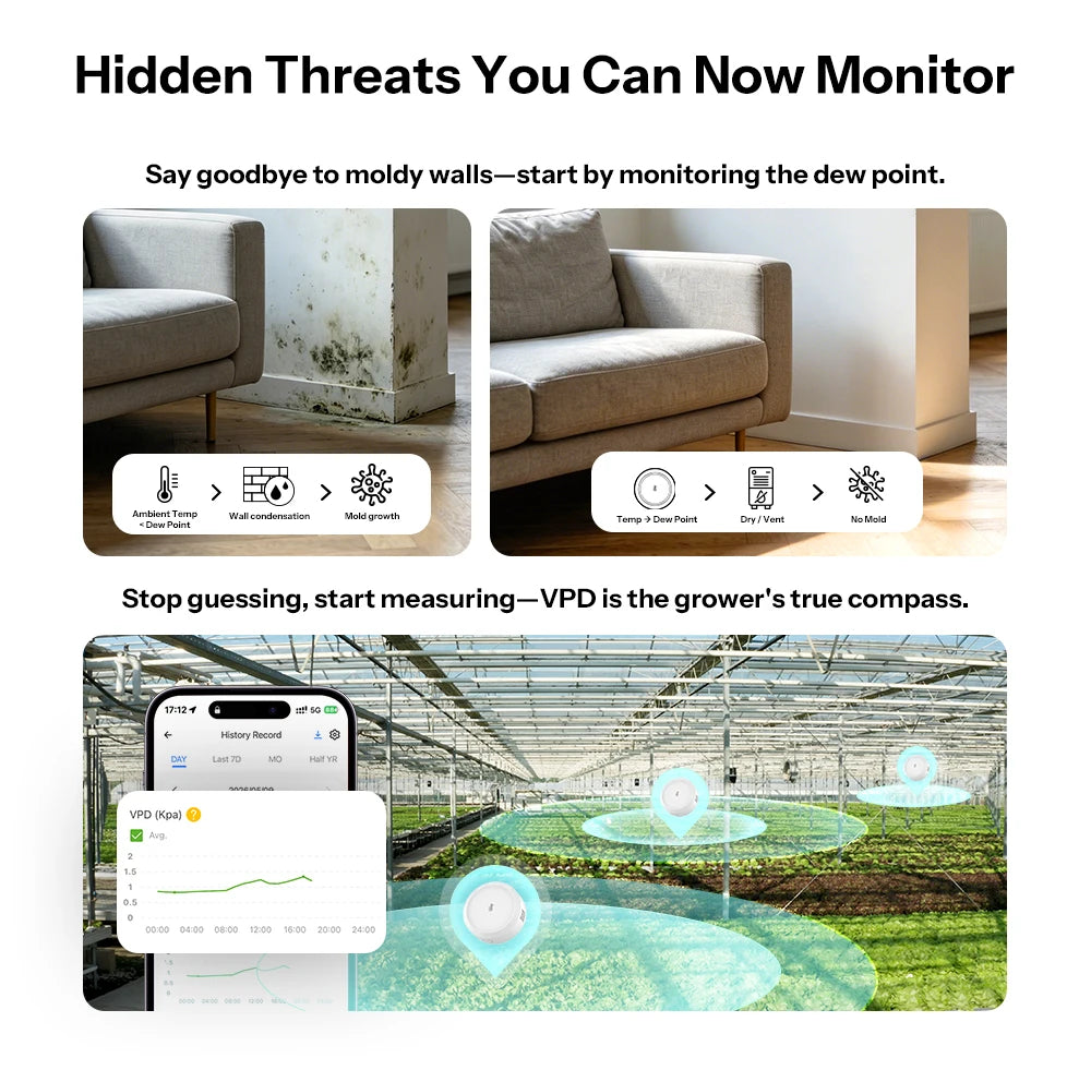SONOFF SNZB-02M Zigbee 3.0 Temperature, Humidity, and Air Pressure Sensor, Monitors Dew Point and VPD, Compatible with Apple Home via Matter Bridge