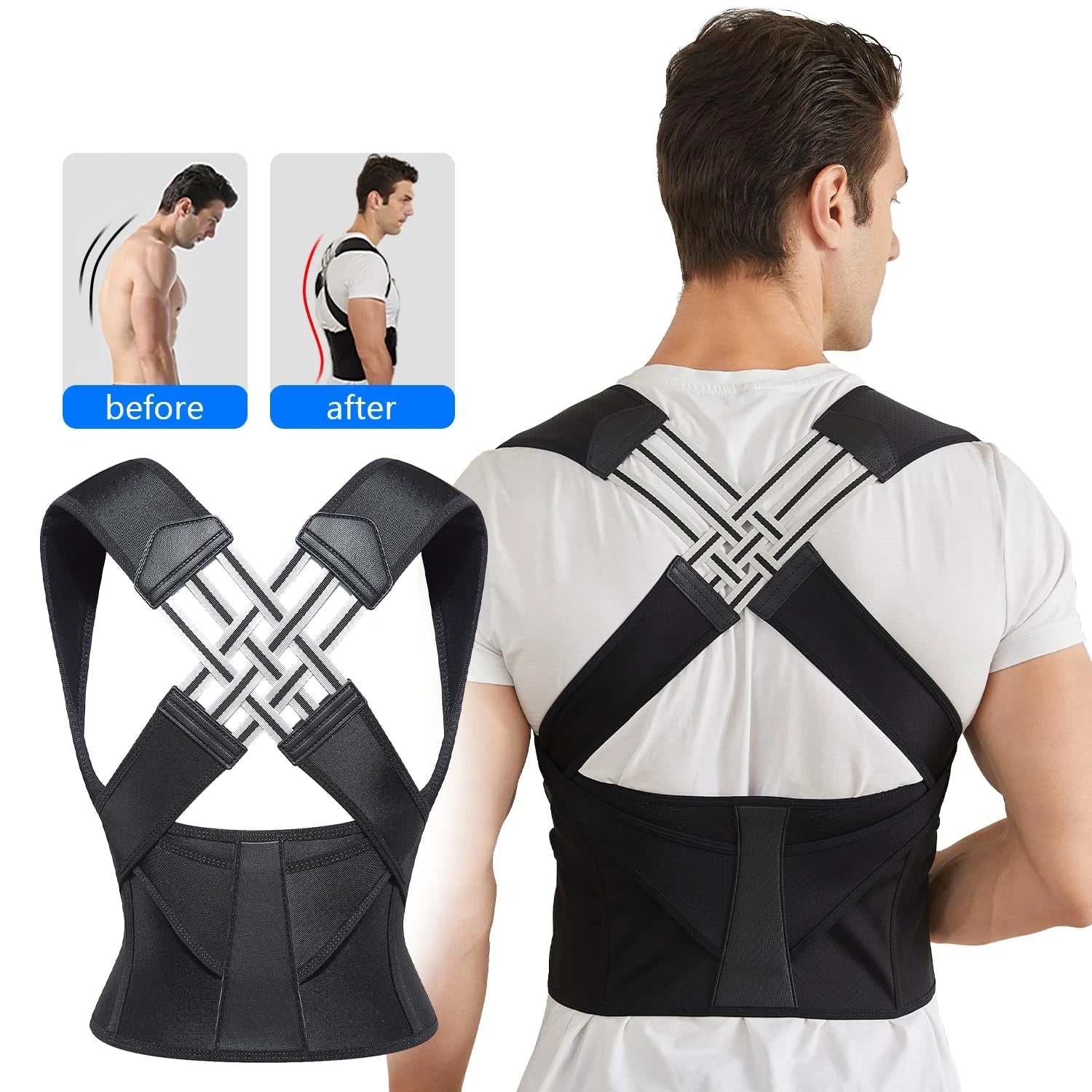 Back Brace Posture Corrector for Women and Men, Shoulder Straightener Adjustable Full Back Support Upper and Lower Pain Relief 