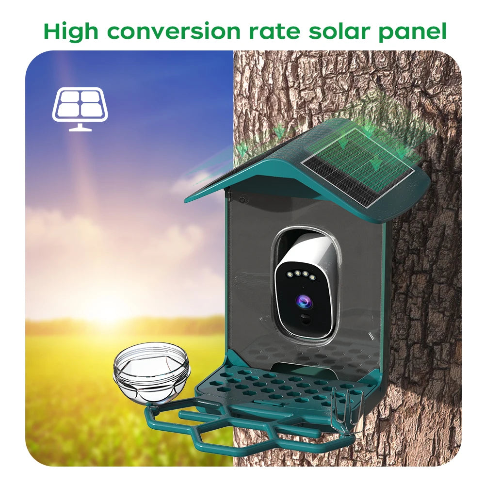 Solar Powered Bird Feeder Camera with 2K Night Vision