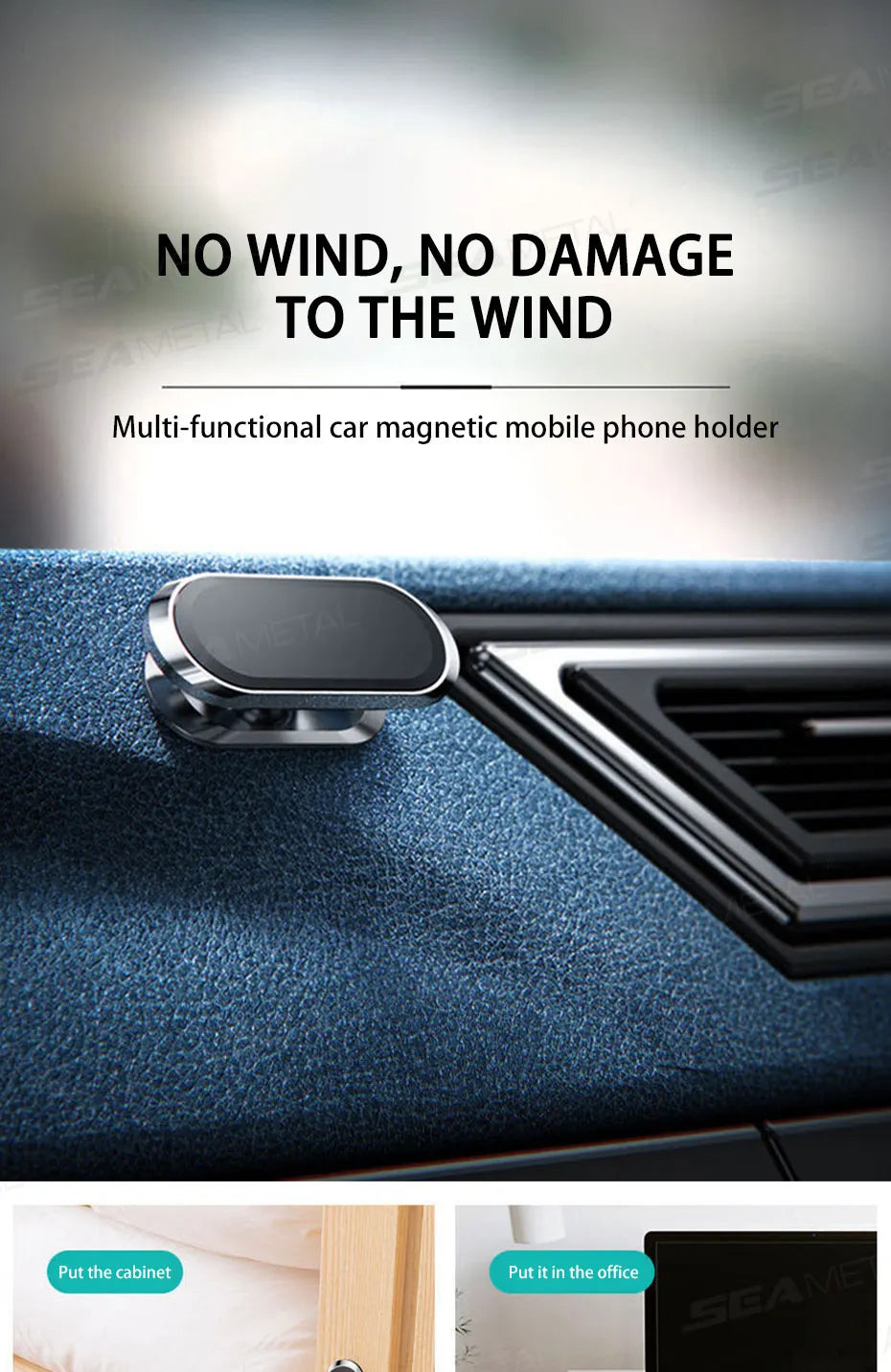 SEAMETAL Magnetic Car Phone Holder 360-Degree Rotation Alloy Dashboard Phone Mount One-Hand Operation Auto Navigation Holder