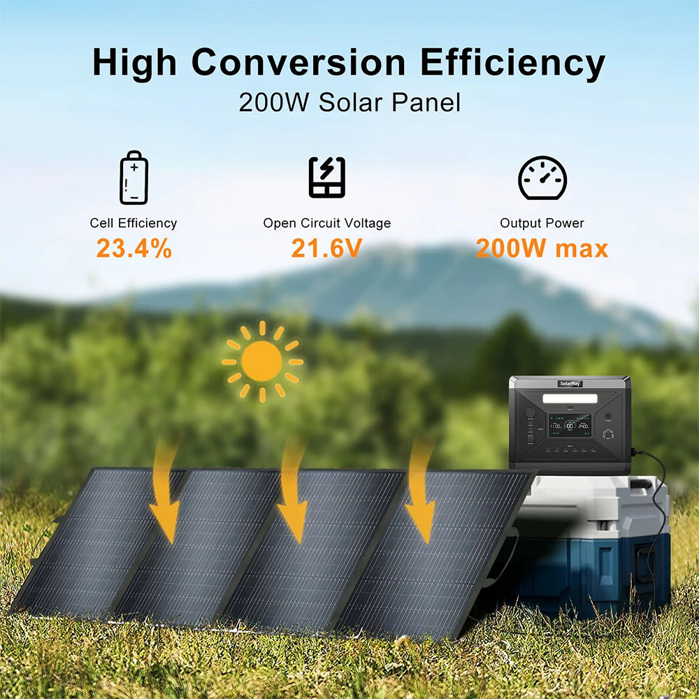 200W foldbart solcellepanel oplader til camping og backup-strøm