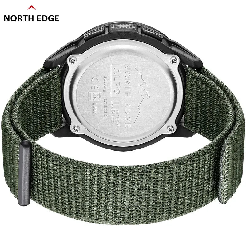 NORTH EDGE ALPS Men's Digital Carbon fiber Watch Shock Militray Sports Super Light Outdoor Compass Waterproof 50M Wristwatches 