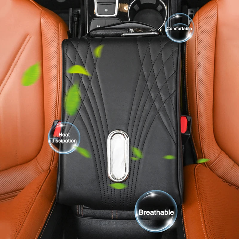 SEAMETAL Car Arm Rest Box Cover Memory Foam Center Console Extension Elbow Support Cushion with Tissue Holder Armrest Cover Pad
