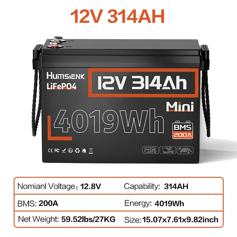 Humsienk 12V LiFePO4 Battery for Solar, RV, Marine Use