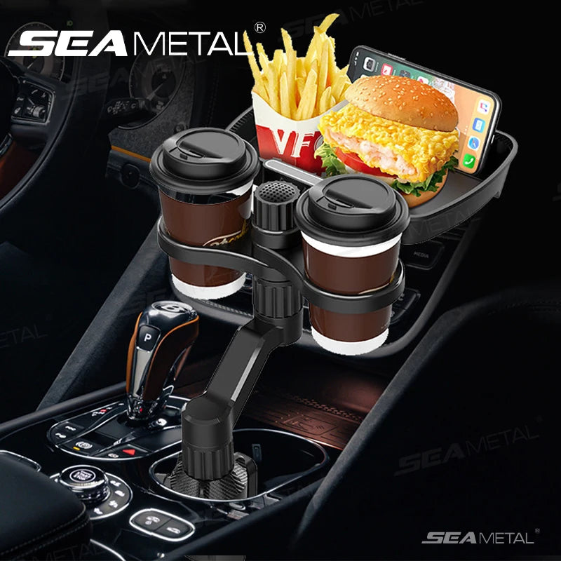 SEAMETAL Car Cup Holder Expander with Food Tray 360-Degree Rotation Stable Drink Holder Phone Mount Anti Slip Extendable Bottom