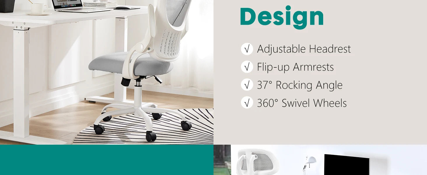 Ergonomic Mesh Office Chair with Lumbar Support, Headrest & Flip Arms