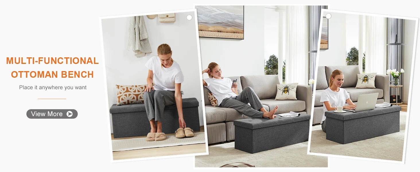 Folding Storage Ottoman Bench with Hidden Toy Box & Cushion Seat