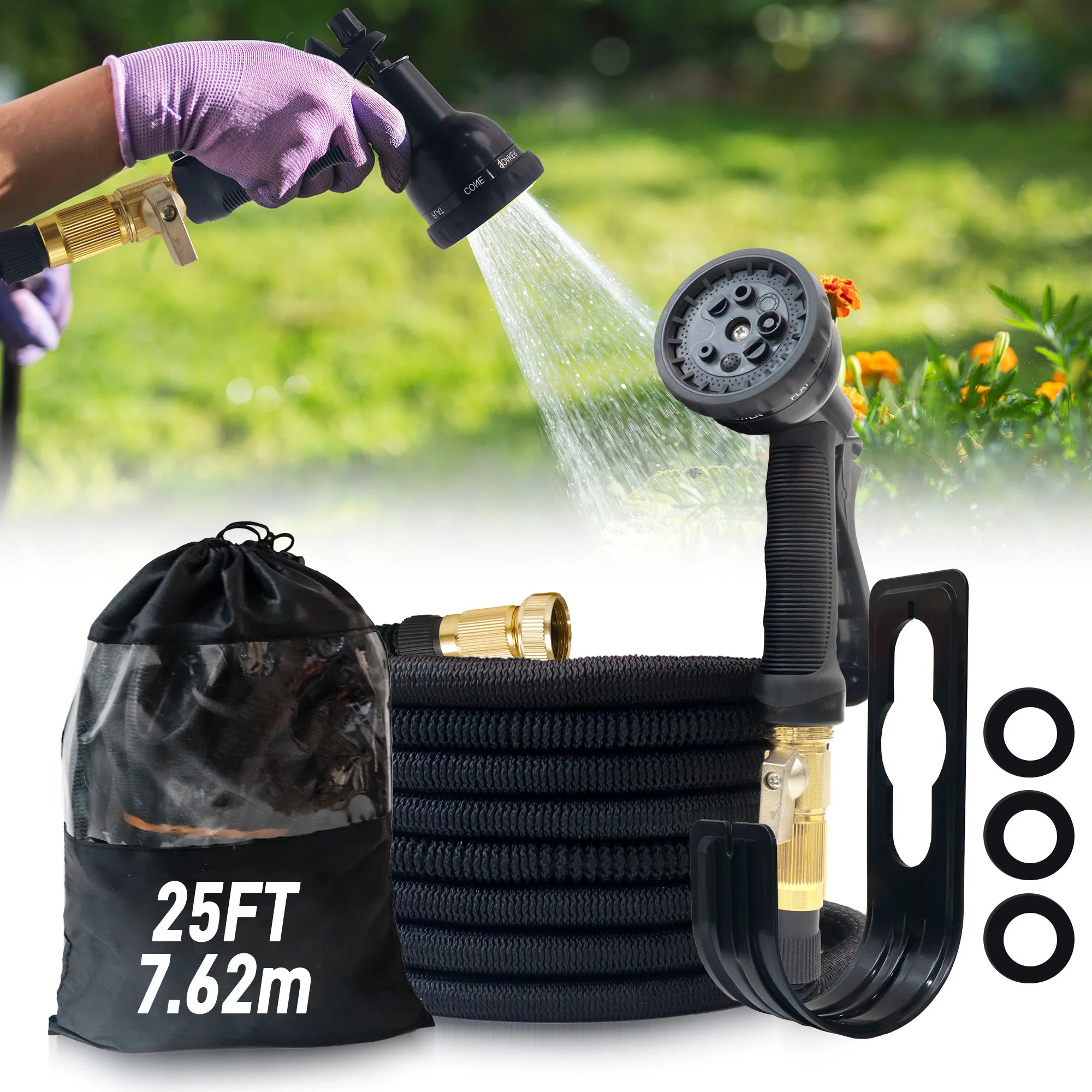 Tuyau de jardin extensible avec buse de pulvérisation, tuyau léger anti-plis jusqu'à 100 ft