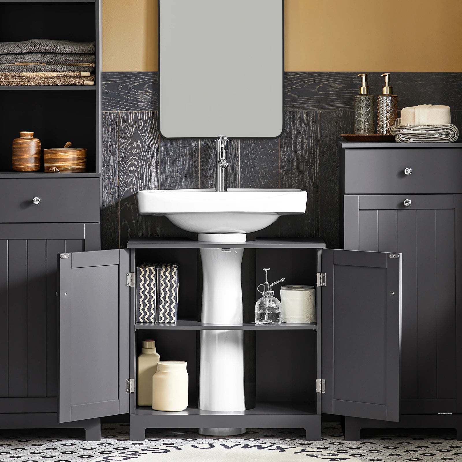 Under Sink Bathroom Cabinet with U-Shape Storage 60x60x30cm