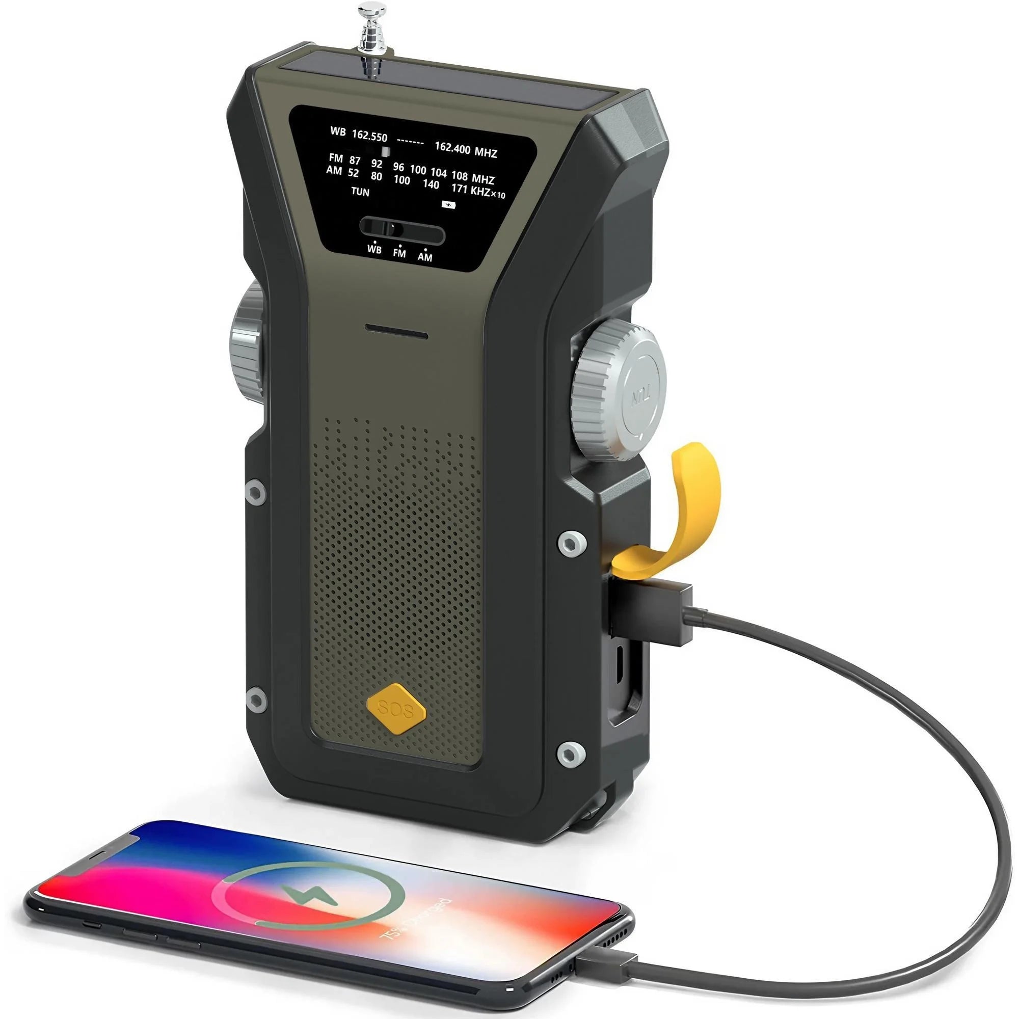 Weather Radio Emergency Multifunctional Radio FM AM WB Hand Crank Solar USB Charging 2000mAh Power Bank LED Flashlight Torch 