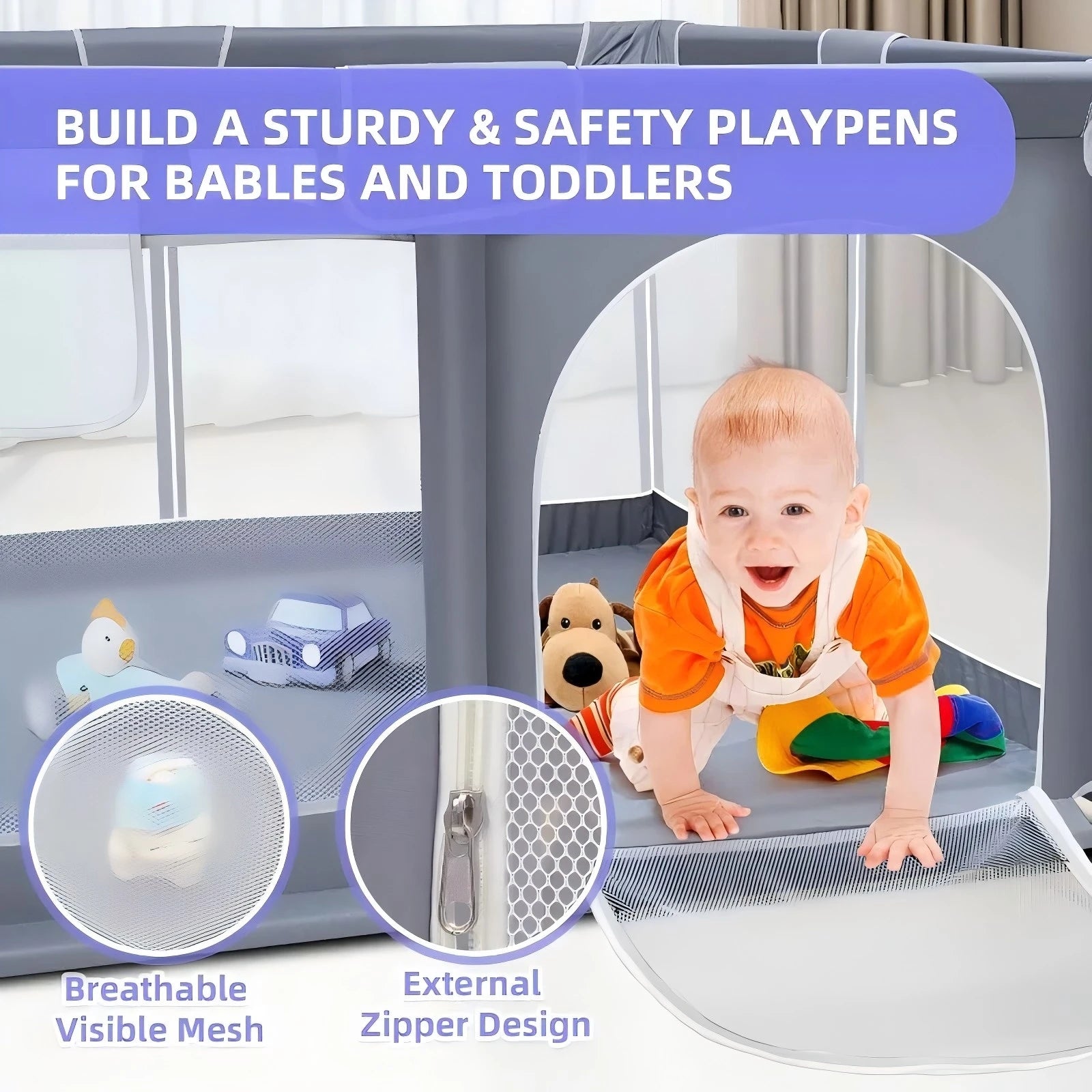 Extra Large Baby Playpen for Indoor and Outdoor Use, 360° Visibility