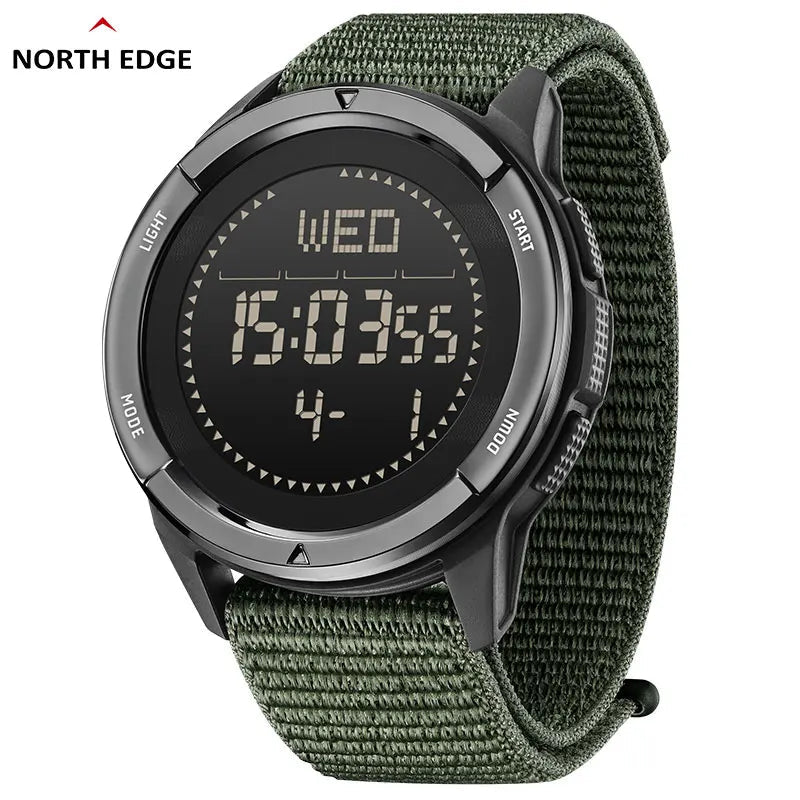 NORTH EDGE ALPS Men's Digital Carbon fiber Watch Shock Militray Sports Super Light Outdoor Compass Waterproof 50M Wristwatches 