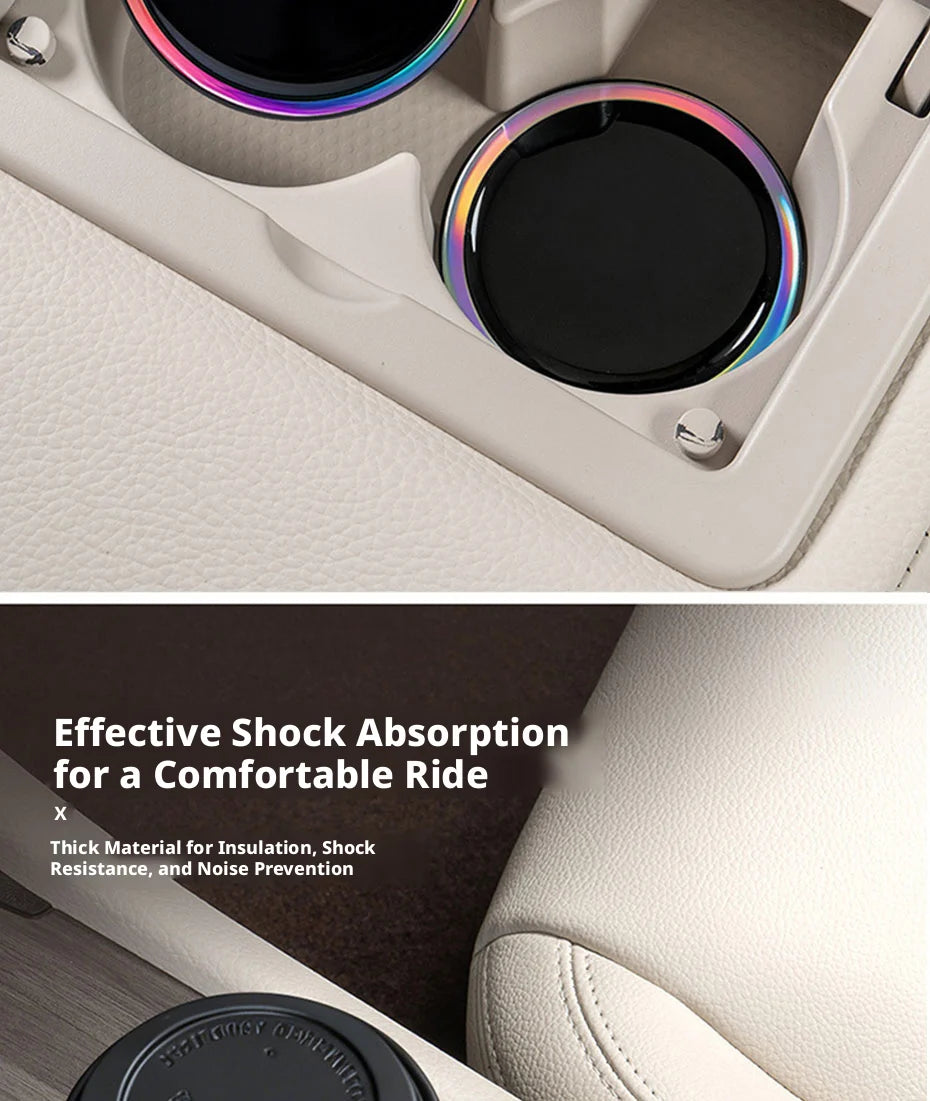 SEAMETAL 2Pcs Universal Car Cup Coaster Mat Three-Layer Thickened Anti-Slip Shock-Absorbing Laser Ring 7cm Diameter Waterproof