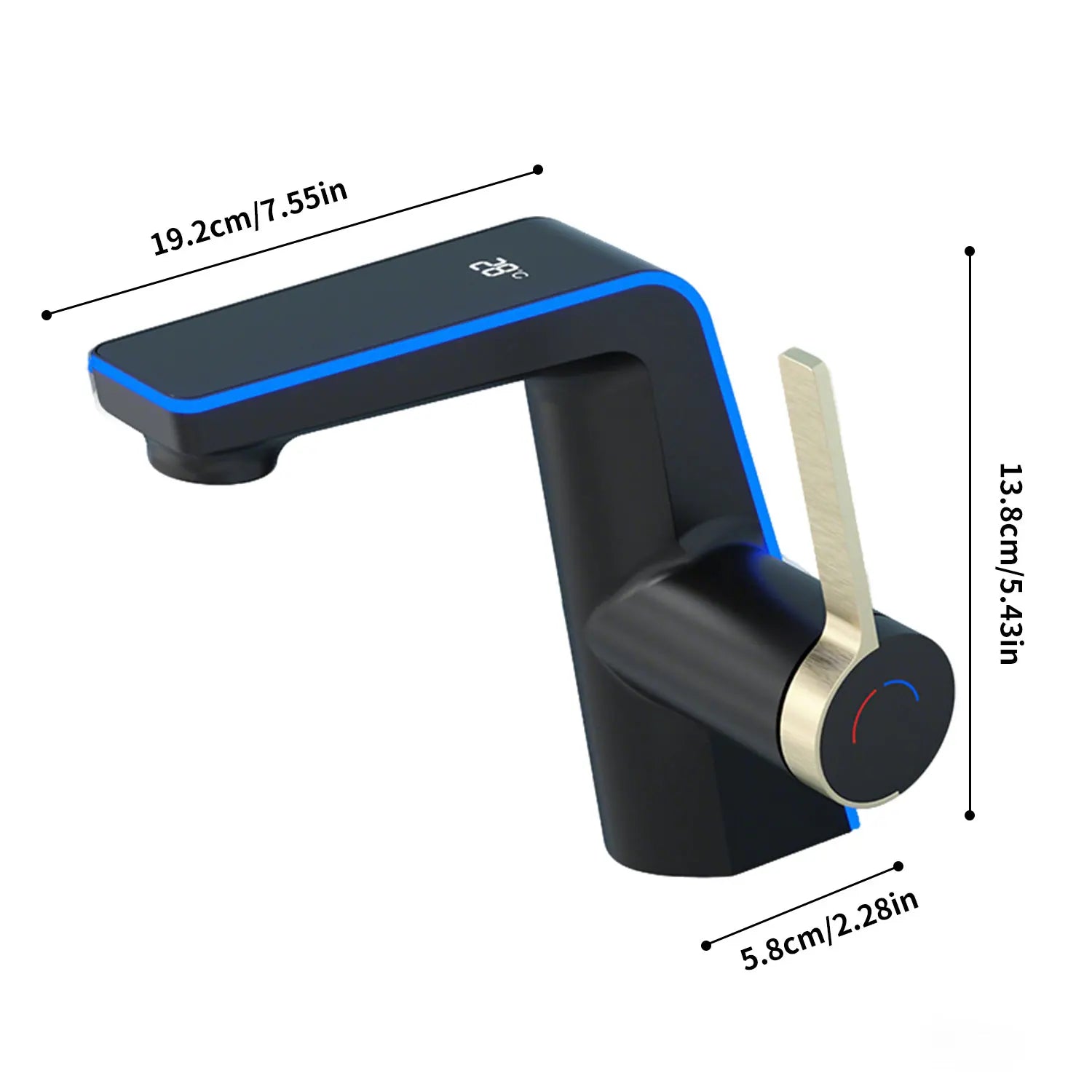 Badrumsblandare med LED-temperaturdisplay och dubbla spraylägen
